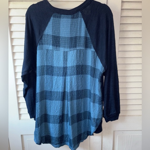 Pilcro Colorblock Plaid Back Pullover Sweater Blue Medium - Picture 4 of 5